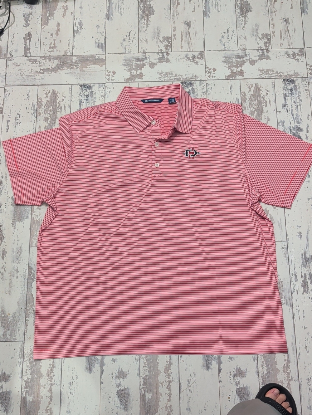 Cutter & Buck Men's Coral Pink Striped Polo